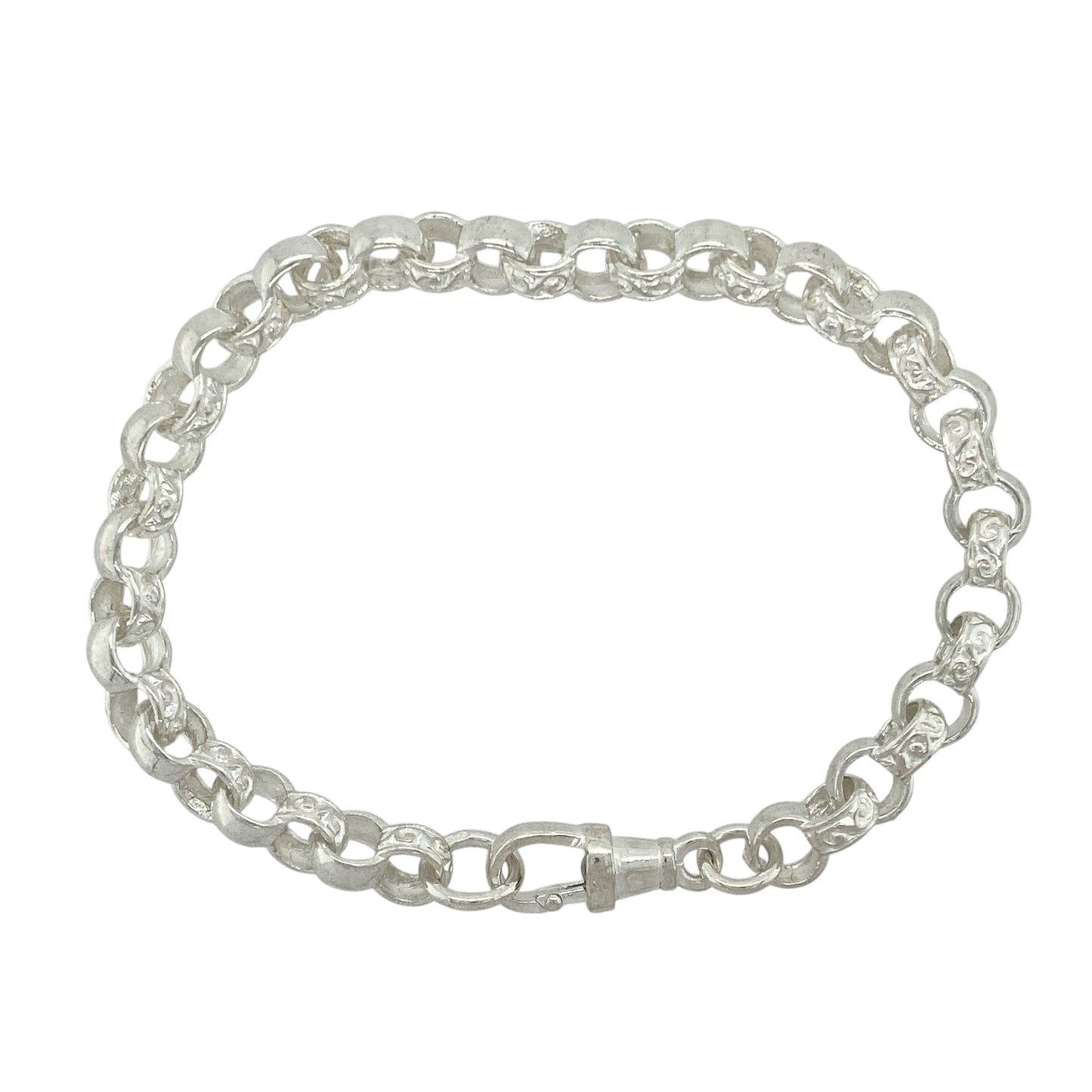 New 925 Silver 7.5" Patterned Engraved Belcher Bracelet