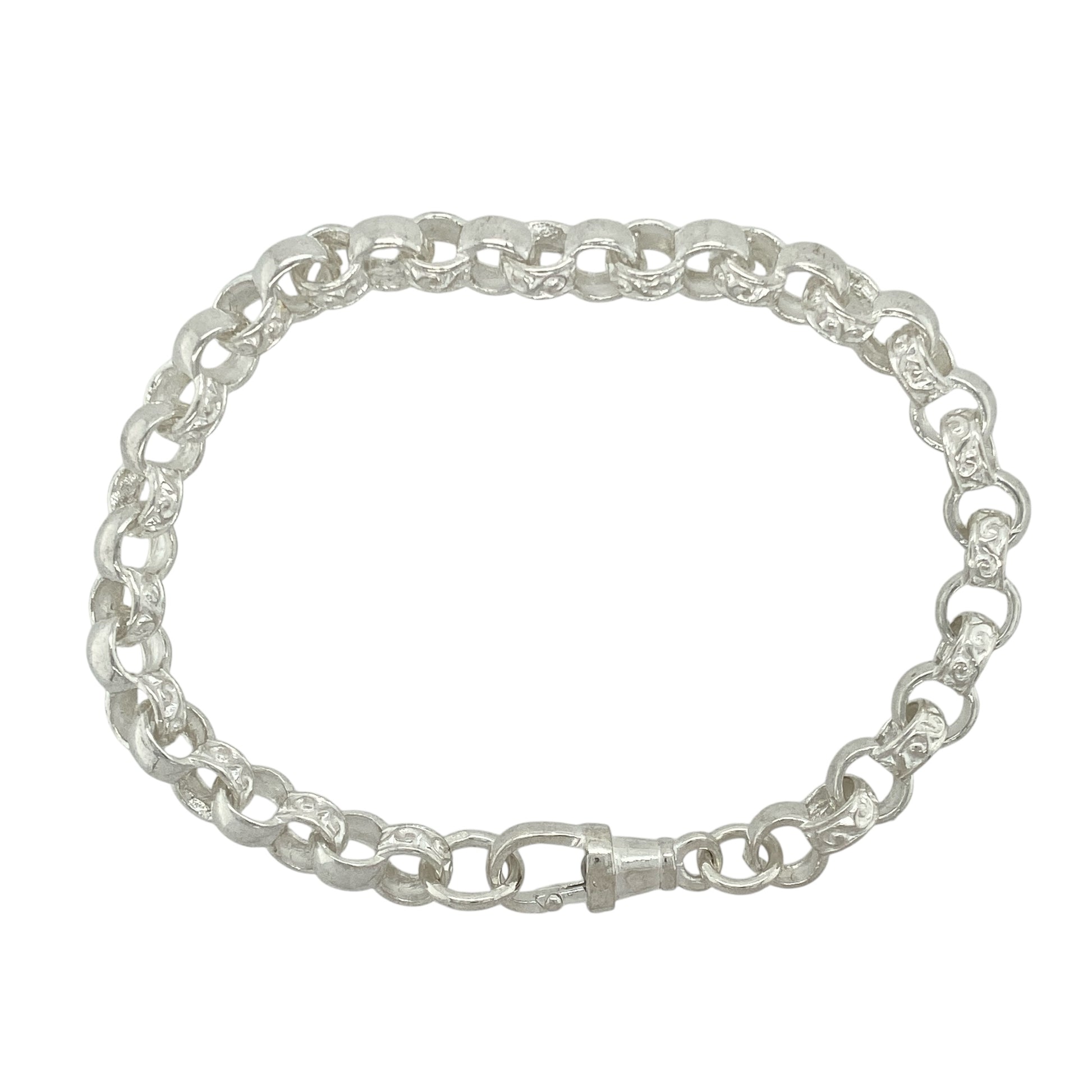 New 925 Silver 7.5" Patterned Engraved Belcher Bracelet