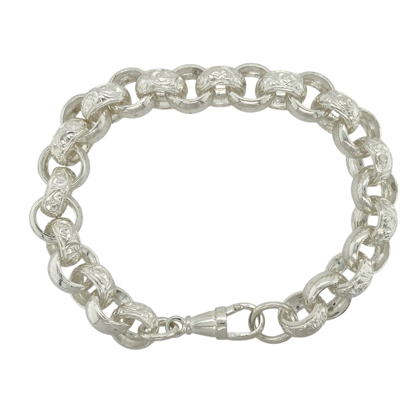 New 925 Silver 9" Patterned Engraved Belcher Bracelet