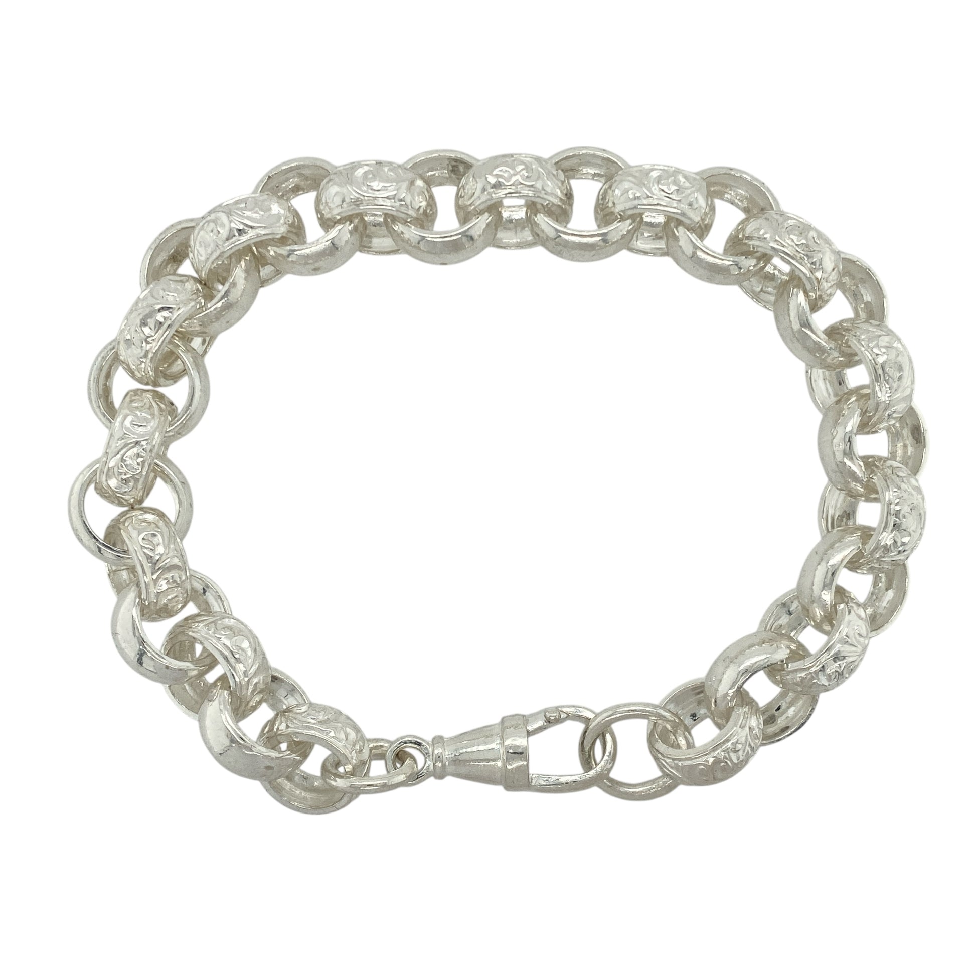 New 925 Silver 9" Patterned Engraved Belcher Bracelet