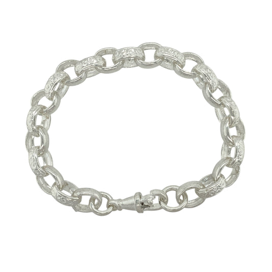 New 925 Silver 7.5" Patterned Engraved Belcher Bracelet