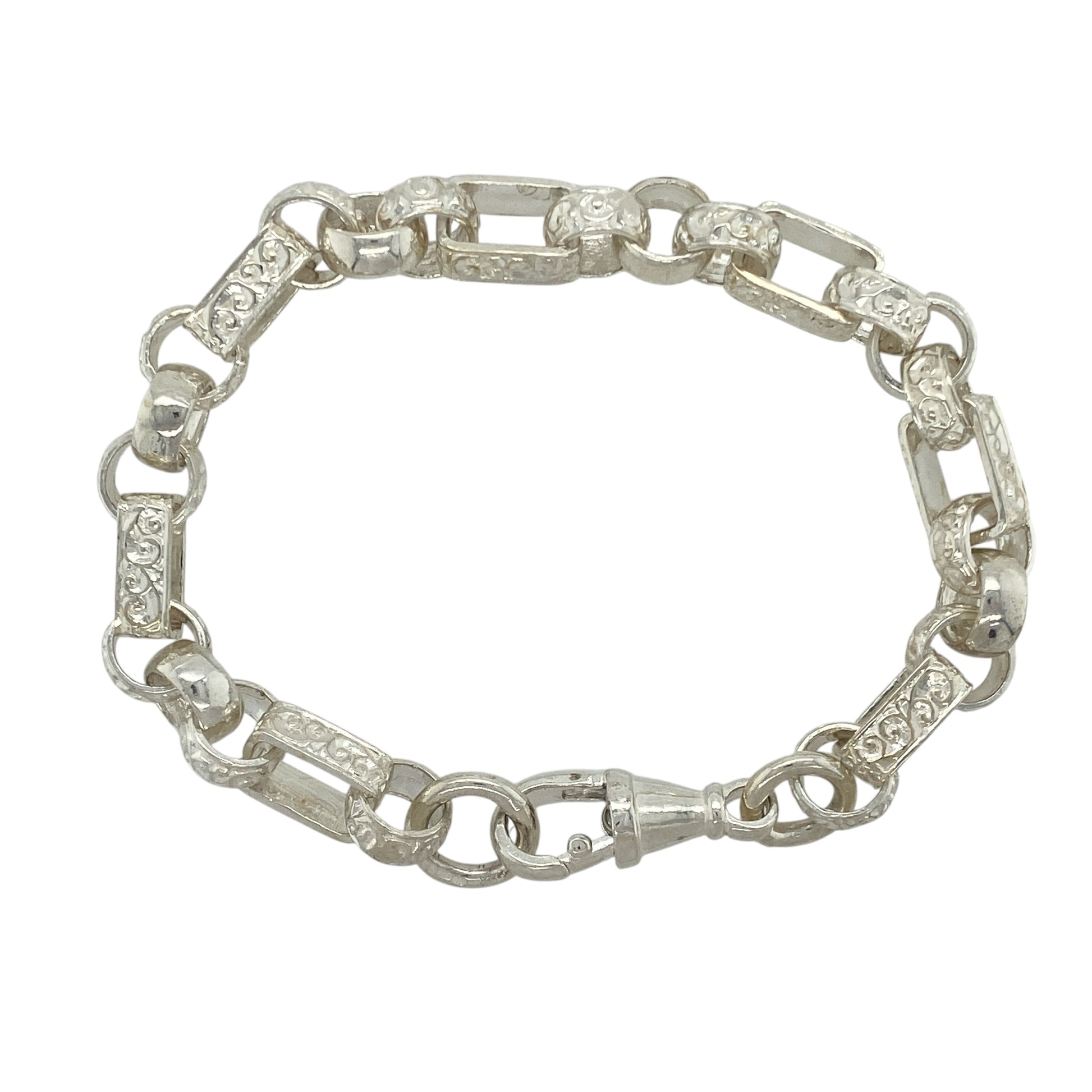 New 925 Silver 7.5" Patterned Engraved Gypsy Style Bracelet
