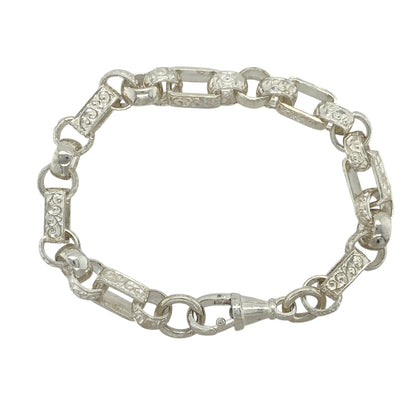 New 925 Silver 7.5" Patterned Engraved Gypsy Style Bracelet