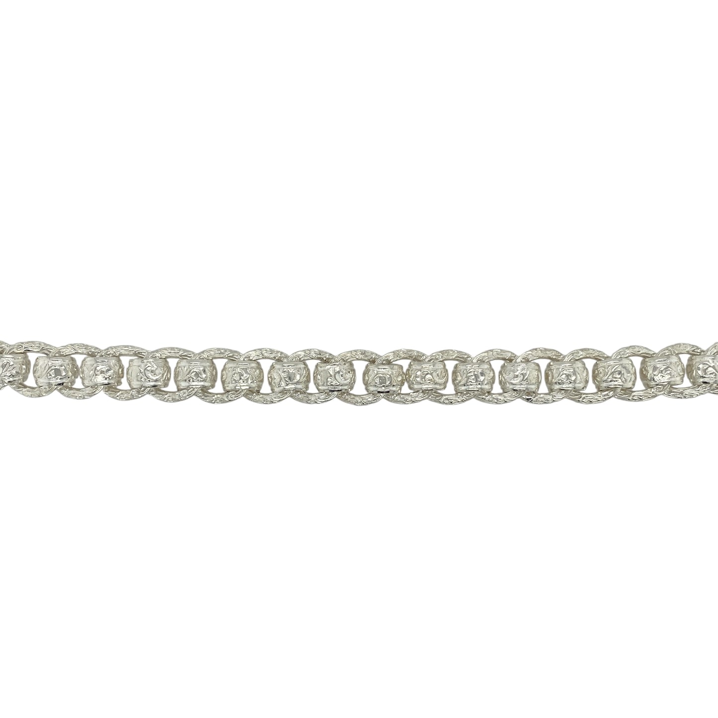 New 925 Silver 9" Patterned Engraved Rollerball Bracelet