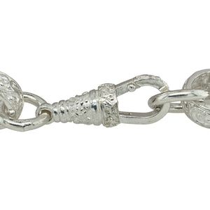 Bring bold elegance and classic engraving to your jewellery collection with this new 925 silver 9.5" patterned engraved belcher bracelet—a substantial piece with timeless detail and strong presence.

Design: Featuring 15mm wide belcher links with intricate engraving, this bracelet offers a refined take on a traditional style with added texture and depth.
