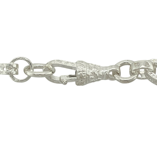 Bring romantic detail and bold silver styling to your jewellery collection with this new 925 silver 22" patterned heart link chain—a standout piece with unique shaping and timeless charm.

Design: Featuring 11mm wide heart-shaped links with patterned detailing, this chain combines bold structure with a soft, romantic twist.
Material: Made from solid 925 sterling silver, the polished and textured finishes enhance the design’s depth and give each heart link a defined, eye-catching look.
