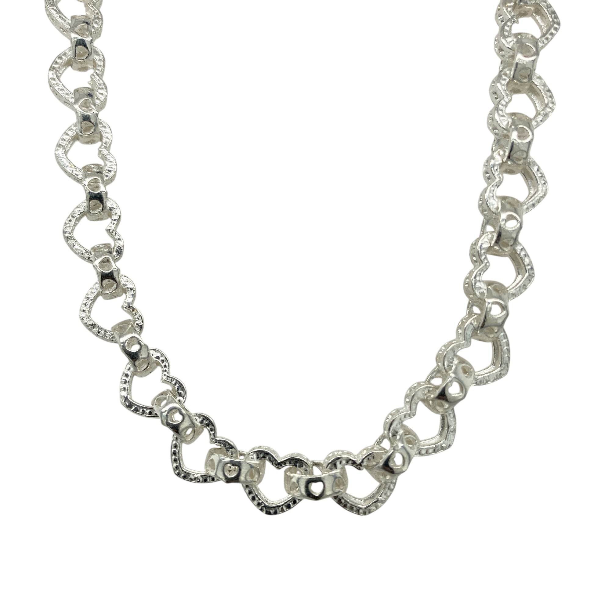 New 925 Silver 26.5" Patterned Heart Link Chain