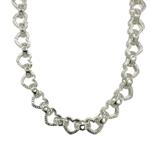 New 925 Silver 26.5" Patterned Heart Link Chain