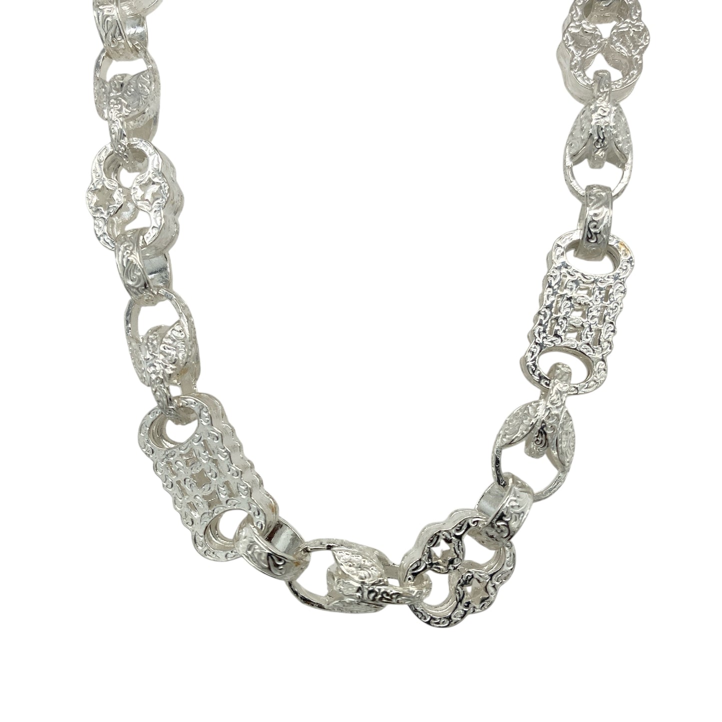 New 925 Silver 26" Patterned Star and Bar Chain
