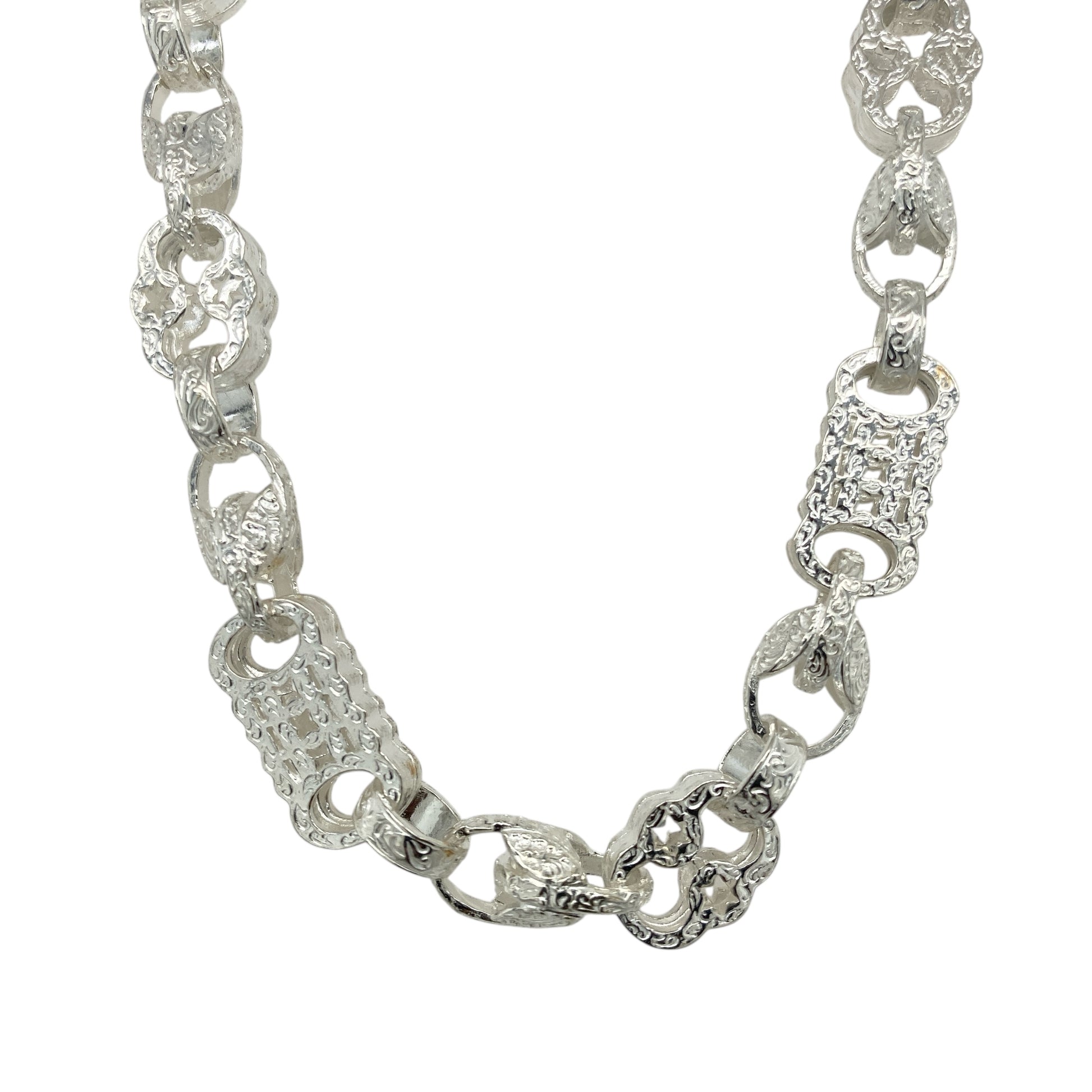 New 925 Silver 26" Patterned Star and Bar Chain