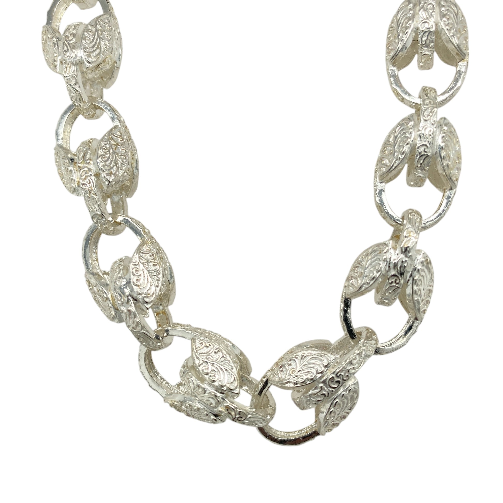 New 925 Silver 24.5" Patterned Tulip Chain