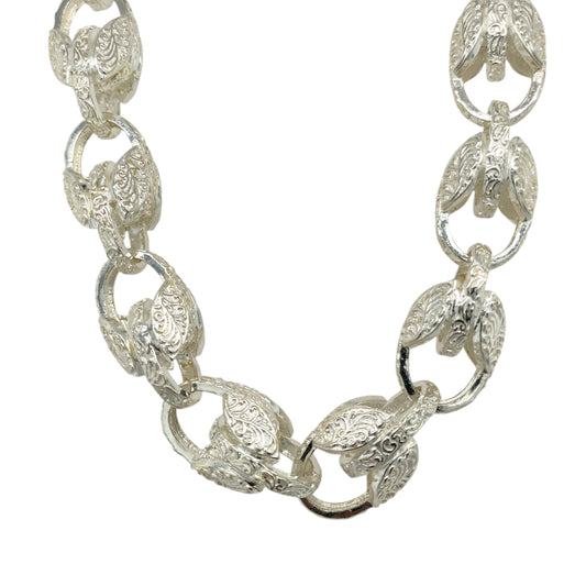 New 925 Silver 24.5" Patterned Tulip Chain