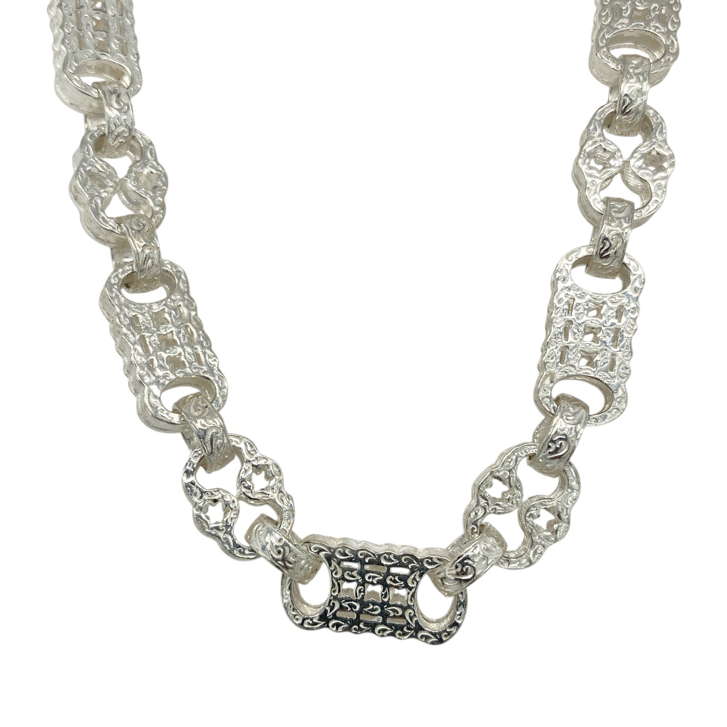 New 925 Silver 24" Patterned Star and Bar Chain