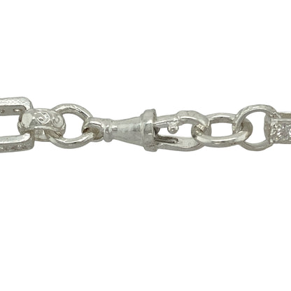 Bring vintage-inspired shine and detailed elegance to your jewellery collection with this new 925 silver & cubic zirconia set 27" patterned gypsy style link chain—a striking piece with timeless charm and added sparkle.

Design: Featuring 8mm wide gypsy-style links with alternating patterns and cubic zirconia accents, this chain combines traditional design with a touch of brilliance.
