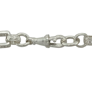 Bring vintage-inspired shine and detailed elegance to your jewellery collection with this new 925 silver & cubic zirconia set 27" patterned gypsy style link chain—a striking piece with timeless charm and added sparkle.

Design: Featuring 8mm wide gypsy-style links with alternating patterns and cubic zirconia accents, this chain combines traditional design with a touch of brilliance.
