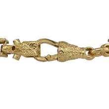 Load image into Gallery viewer, Bring structured style and modern elegance to your jewellery collection with this new solid 925 silver heavily 9ct yellow gold plated 8&quot; patterned engraved Lego link bracelet—a distinctive piece with bold design and golden warmth.

Design: Featuring 7mm wide rectangular Lego-style links with detailed engraved patterning, this bracelet offers a contemporary look with refined texture.

