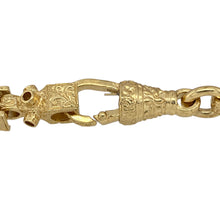 Load image into Gallery viewer, Bring geometric charm and rich golden tone to your jewellery collection with this new solid 925 silver heavily 9ct yellow gold plated 8.5&quot; patterned engraved Lego link bracelet—a sleek and distinctive piece with contemporary appeal.

Design: Featuring 7mm wide rectangular Lego-style links with detailed engraved patterning, this bracelet offers modern structure with subtle vintage influence.

