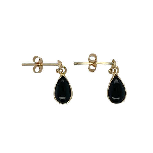 9ct Gold & Onyx Set Teardrop Drop Earrings