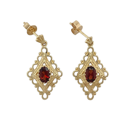 9ct Gold & Garnet Set Fancy Drop Earrings