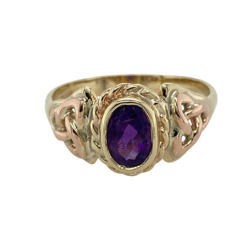9ct Welsh Gold & Amethyst Set Celtic Ring