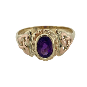 9ct Welsh Gold & Amethyst Set Celtic Ring