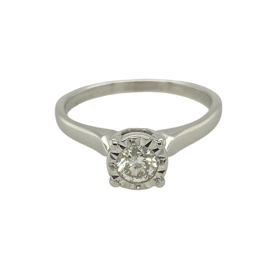9ct White Gold & Diamond Set Solitaire Ring