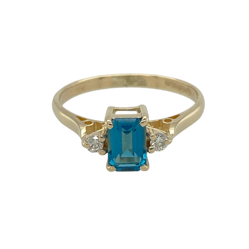 9ct Gold Diamond & Blue Topaz Set Trilogy Ring