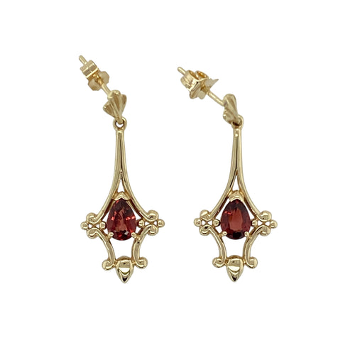 9ct Gold & Garnet Set Fancy Drop Earrings