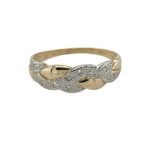 9ct Gold & Diamond Set Plaited Band Ring