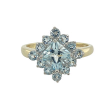 Load image into Gallery viewer, 9ct Gold &amp; Aqua coloured stone Cluster Ring

