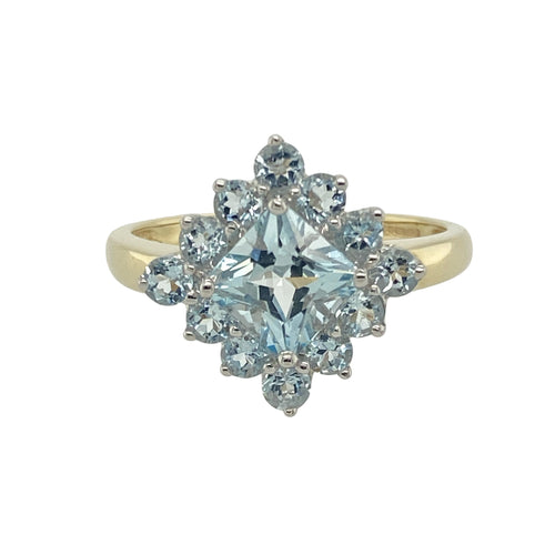 9ct Gold & Aqua coloured stone Cluster Ring