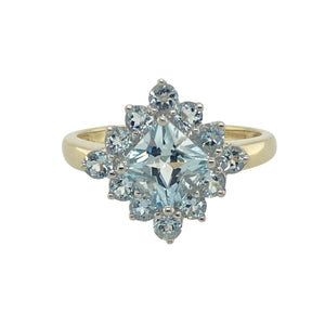 9ct Gold & Aqua coloured stone Cluster Ring
