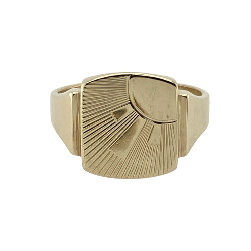 9ct Gold Sun Patterned Signet Ring