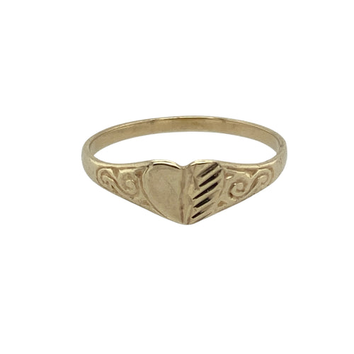 9ct Gold Patterned Heart Signet Ring