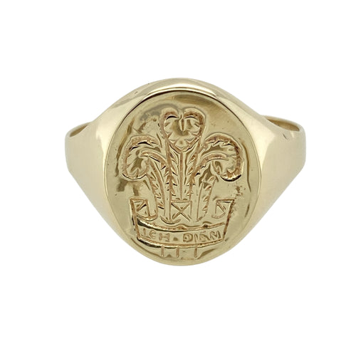 9ct Gold Three Feather Oval Signet Ring