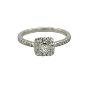 9ct White Gold & Diamond Set Halo Ring