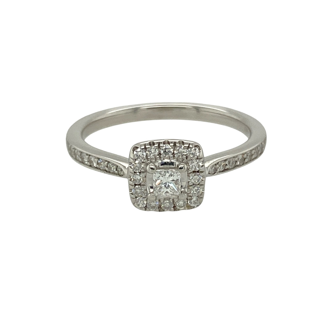 9ct White Gold & Diamond Set Halo Ring