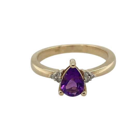 9ct Gold Amethyst & Cubic Zirconia Set Ring