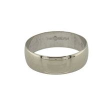 Load image into Gallery viewer, Celebrate modern elegance and lasting commitment with this pre-owned 9ct white gold 6mm wedding band ring—a sleek and timeless piece with understated sophistication.

Design: The band features a clean 6mm wide profile with a smooth, polished finish for a contemporary and classic look.
Material: Made from 9-carat white gold, the cool tone and high-shine surface offer a refined, modern aesthetic.

