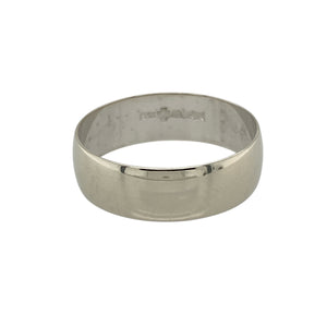 Celebrate modern elegance and lasting commitment with this pre-owned 9ct white gold 6mm wedding band ring—a sleek and timeless piece with understated sophistication.

Design: The band features a clean 6mm wide profile with a smooth, polished finish for a contemporary and classic look.
Material: Made from 9-carat white gold, the cool tone and high-shine surface offer a refined, modern aesthetic.
