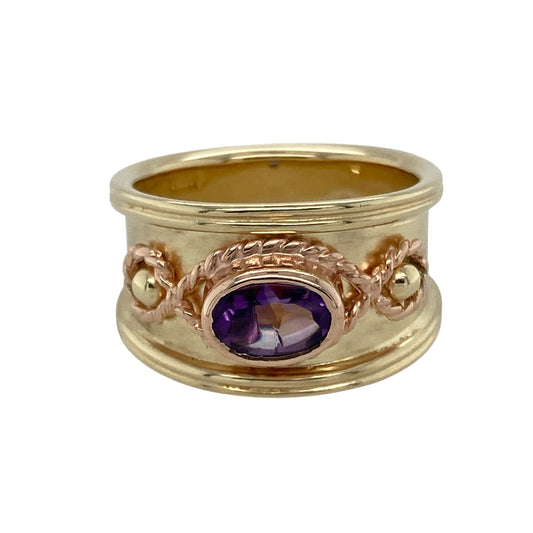 9ct Gold & Amethyst Set Clogau Wide Band Ring