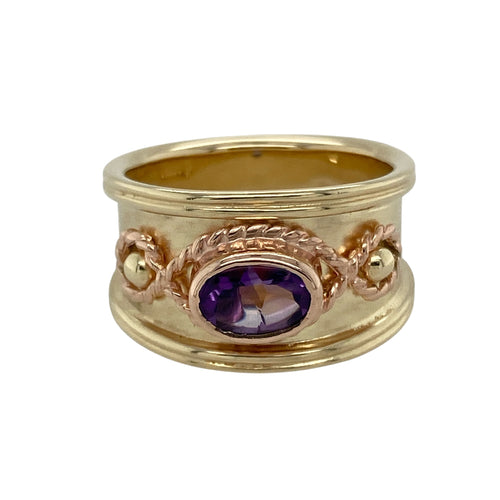 9ct Gold & Amethyst Set Clogau Wide Band Ring
