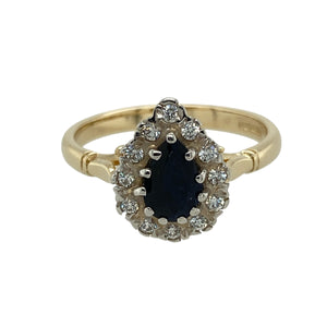 9ct Gold Sapphire & Cubic Zirconia Set Teardrop Cluster Ring