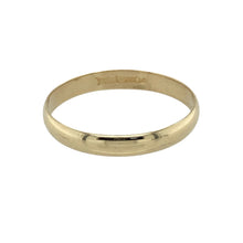 Load image into Gallery viewer, Bring classic elegance and enduring warmth to your collection with this pre-owned 9ct yellow gold 3mm wedding band ring, offering timeless simplicity and lasting style—perfect for marking life’s most meaningful moments.

Design: The ring features a sleek 3mm wide band with a smooth, polished finish, creating a refined and traditional look that never goes out of style. Its understated design makes it versatile and effortlessly elegant.

