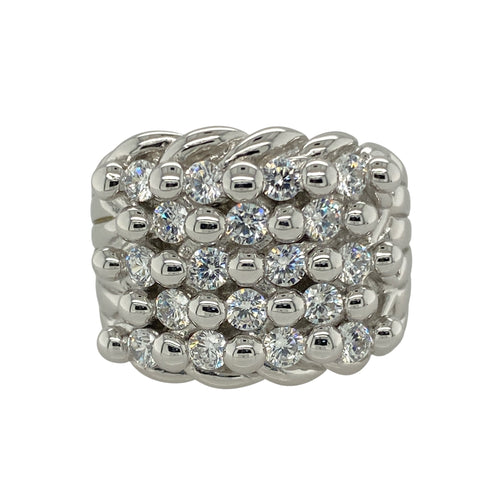 New 925 Silver & Cubic Zirconia Set Keeper Ring