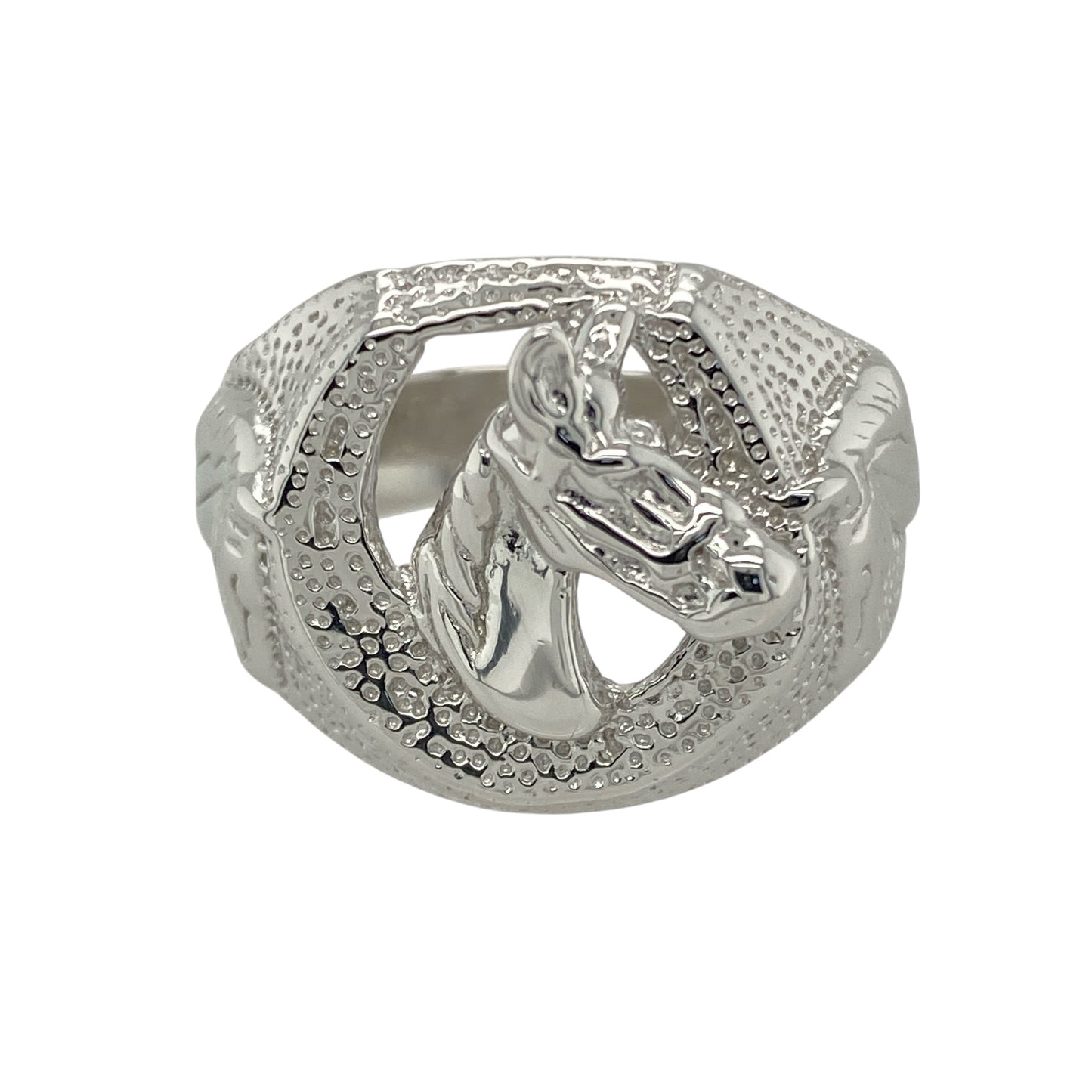 New 925 Silver Horse Head Horseshoe Ring
