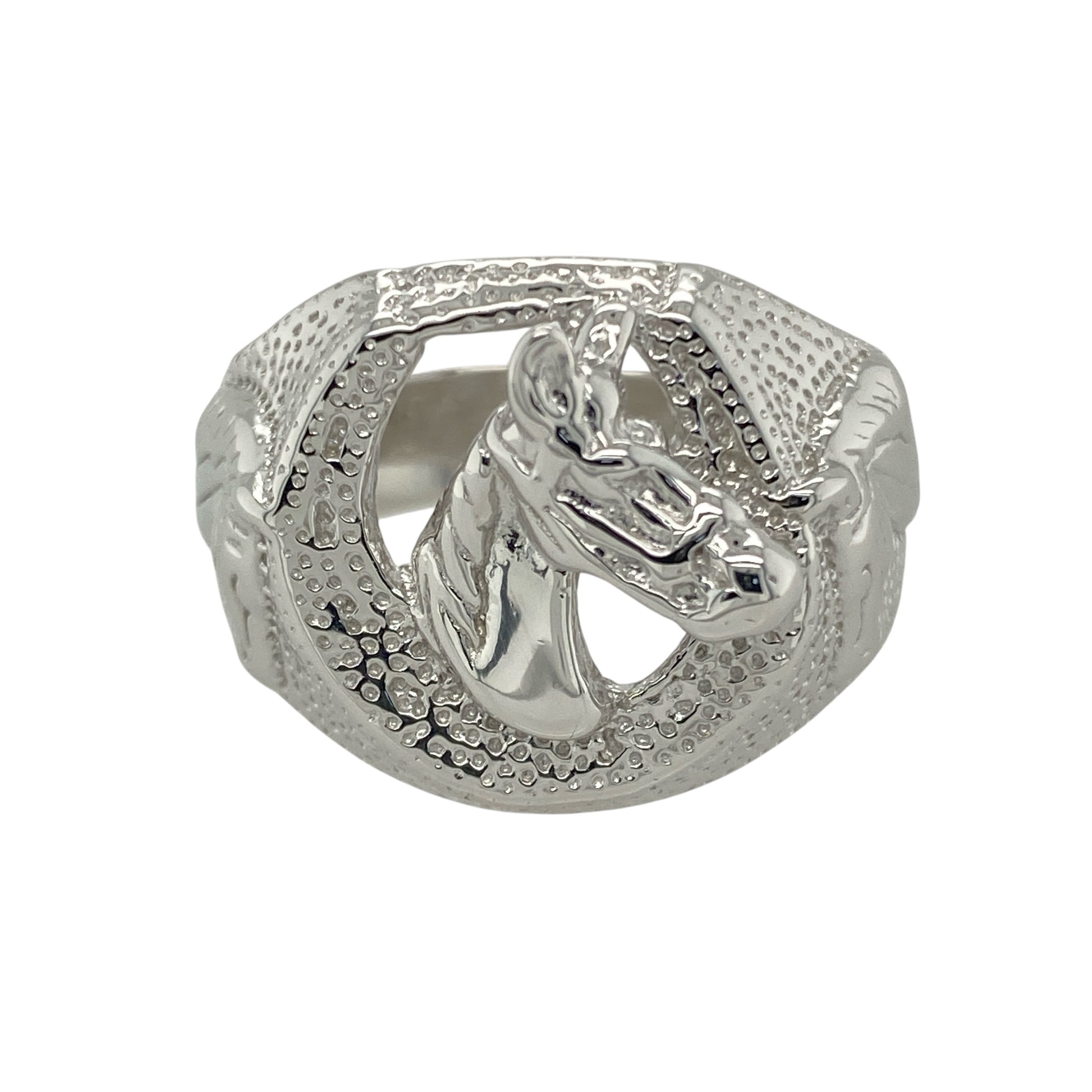 New 925 Silver Horse Head Horseshoe Ring
