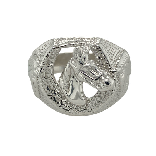 New 925 Silver Horse Head Horseshoe Ring