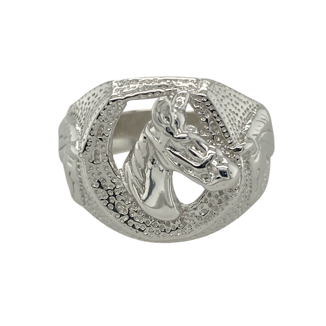 New 925 Silver Horse Head Horseshoe Ring