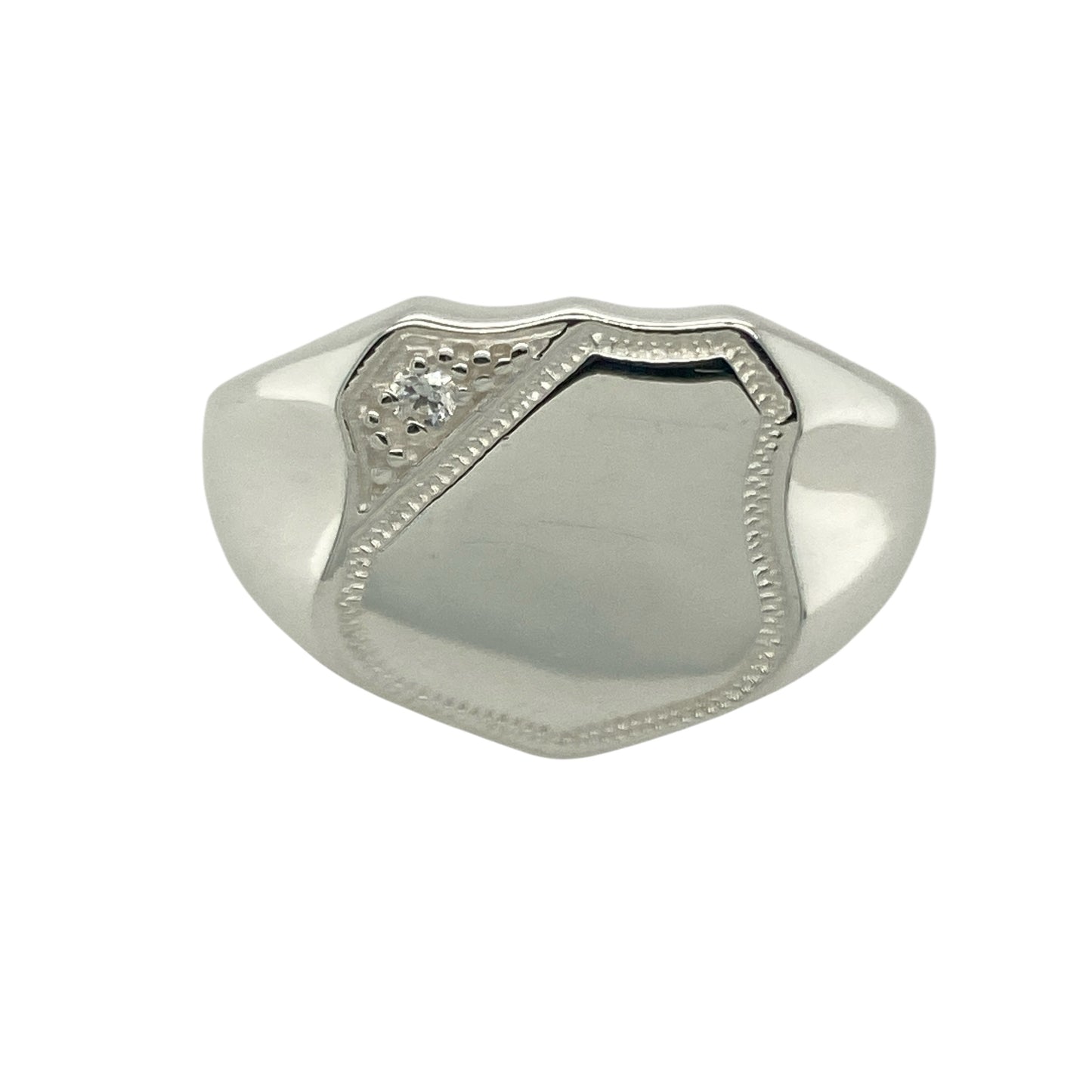 New 925 Silver & Cubic Zirconia Set Shield Signet Ring